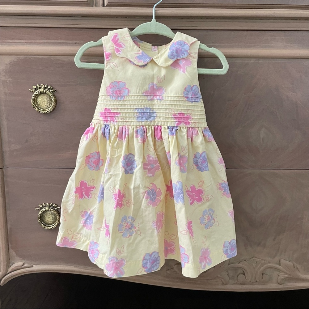 Laura Ashley Little Girls Floral Dress Pastel Yellow 9 Months